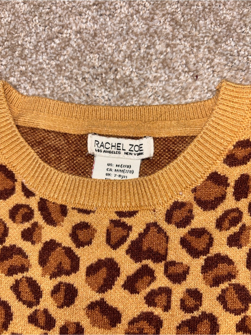 Rachel Zoe Girls' Leopard Print Knit Dress in Mustard and Brown - Picture 3 of 3